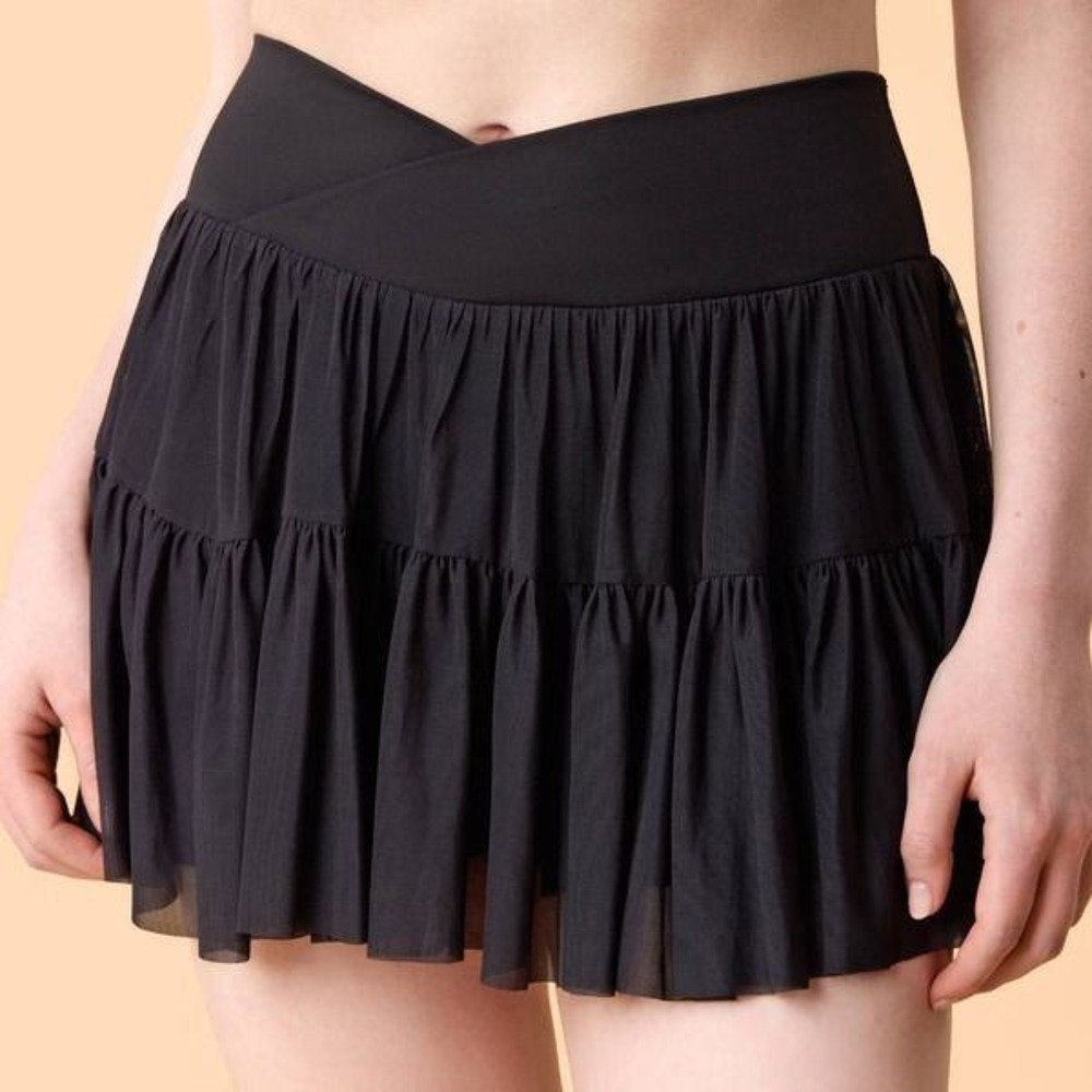 Blogilates Ballerina Skort Black Tiered Crossover Waist Athletic Skirt XS NWT